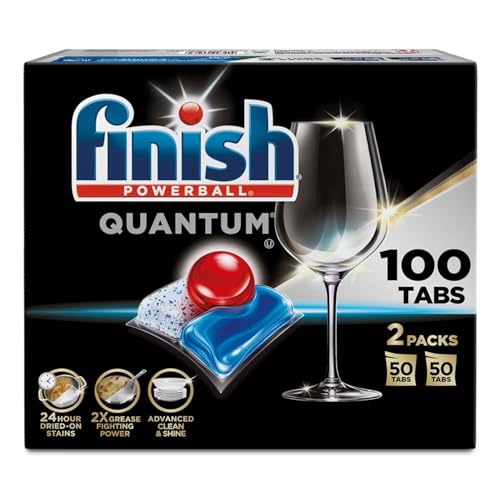 Finish Quantum with Activblu Technology 100 Tabs Dishwasher Detergent Powerball Ultimate Clean and Shine Dishwashing Tablets Dish Tabs 50ct Pack of 2