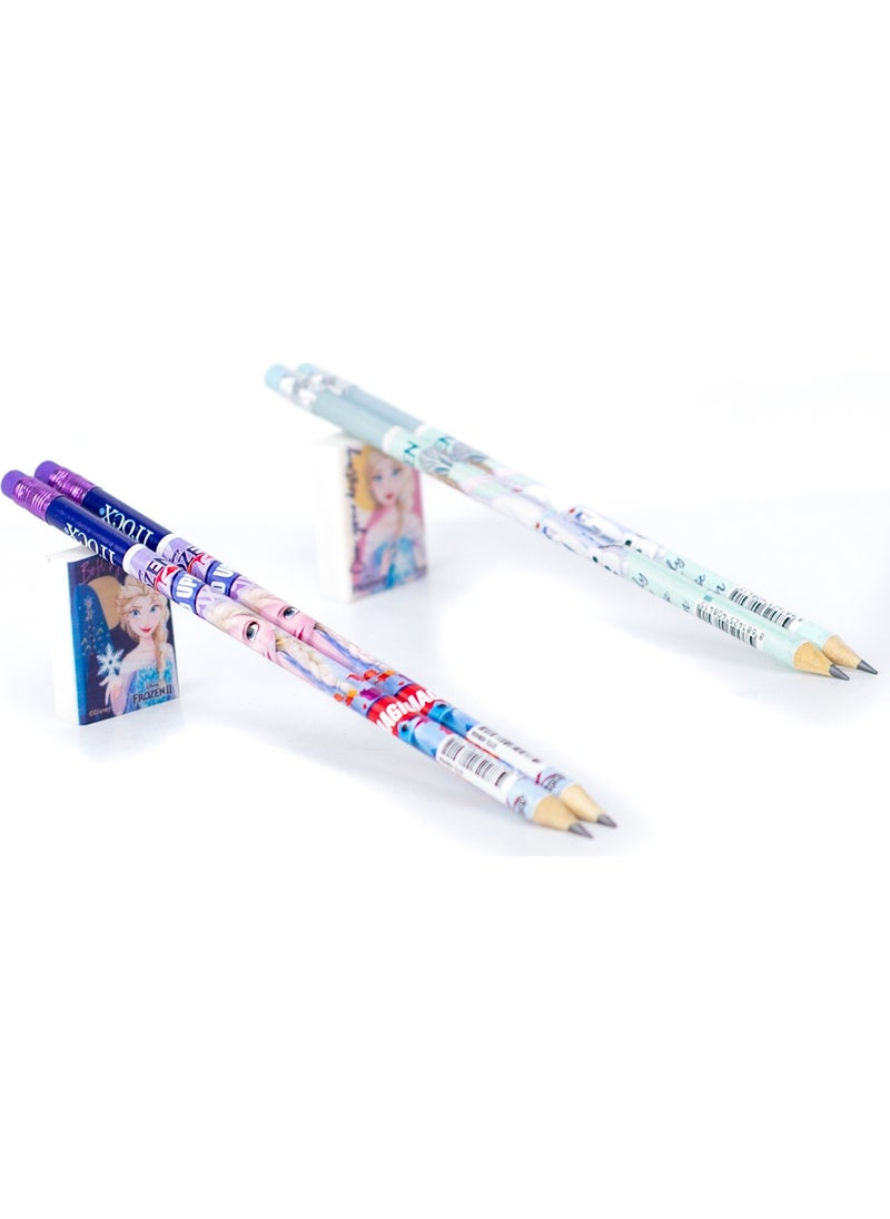 Disney FROZEN Eraser Pencil Hb Disney Design Durable Set with Extra Eraser Gift  - Image 2