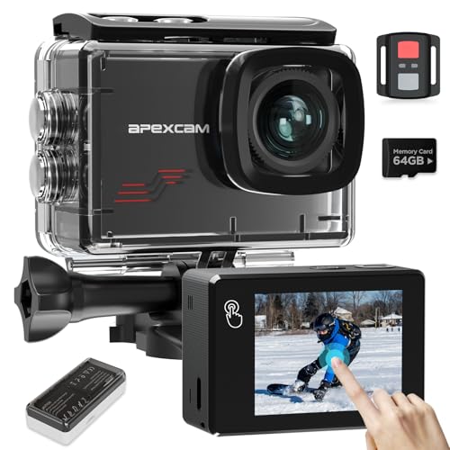 Apexcam Action Camera 4K Touch Screen 131FT Waterproof Camera Underwater 60FPS 64MP Sports Camera Helmet for Vlog WiFi Camcorder 8X Zoom Remote Control 64GB CardMount Accessories - Image 1