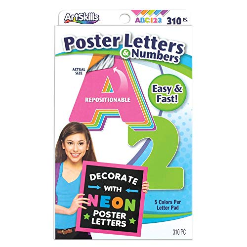 ArtSkills Poster Letters 2.5” Paper Letters for Poster Board Projects, Classroom Bulletin Boards, Sign Making Supplies, Neon, 335 Pieces - Image 1