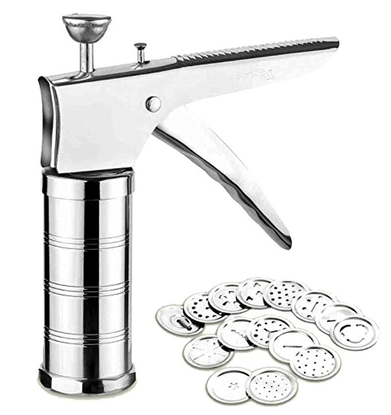 DHARMINSON Stainless Steel Kitchen Press with Different Types of JALIE Murukku Maker Bhujiya Maker Noodles Cookies Namkeen Chakali Maker Sev Maker Farsan Maker Gathiya Maker Chakali Maker - Image 4