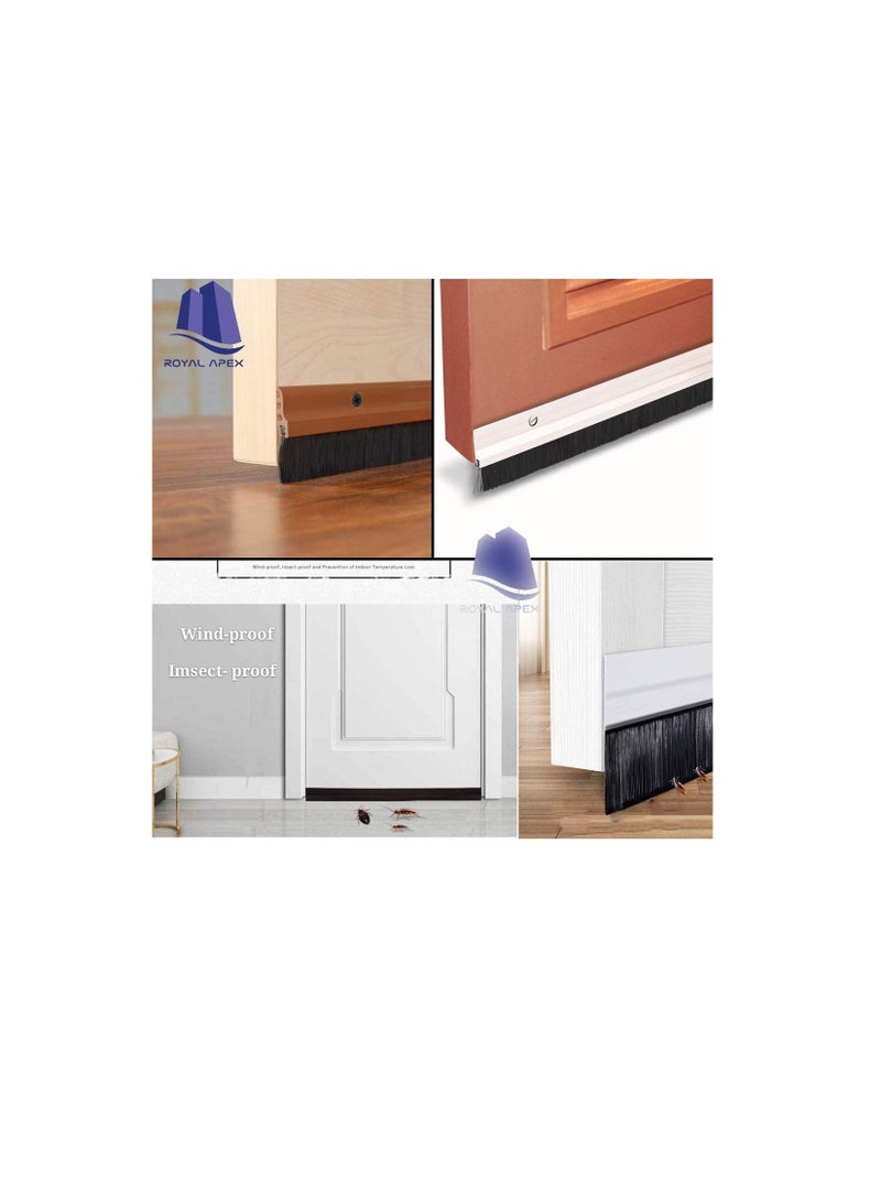 Door Bottom Brush & Rubber Seal with Screw for Exterior/Interior Doors, Insulation Door Seal Sound Proof Under Door Draft Blocker- Keeping Noise Repellent & Dust (120cm, Brush White) - Image 3