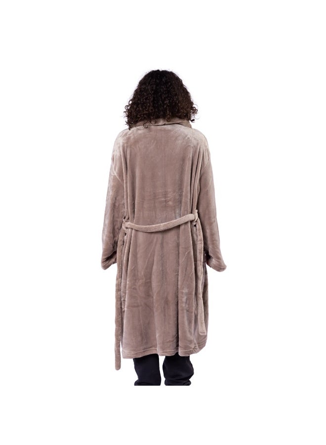Mintra Lightweight Cozy Robe, 250 GSM Extra Soft Premium Microfiber in Mocha - L Size 105cm length - Image 3