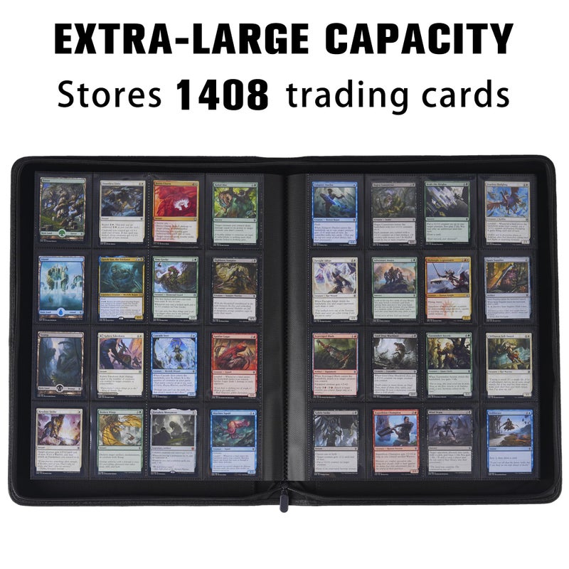 MORABTO Card Binder 16 Pocket,Trading Card Binder Holds up to 1408 Cards with 44 Sleeves,Zipper Card Holder Album Compatible with TCG/Sports Cards-Black - Image 2
