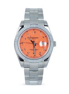 Chairman GENEVE Men's Stainless Steel Silver Wrist Watch with Orange Dial and Arabic Numbers with Date  - Image 1