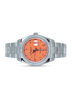 Chairman GENEVE Men's Stainless Steel Silver Wrist Watch with Orange Dial and Arabic Numbers with Date  - Image 2