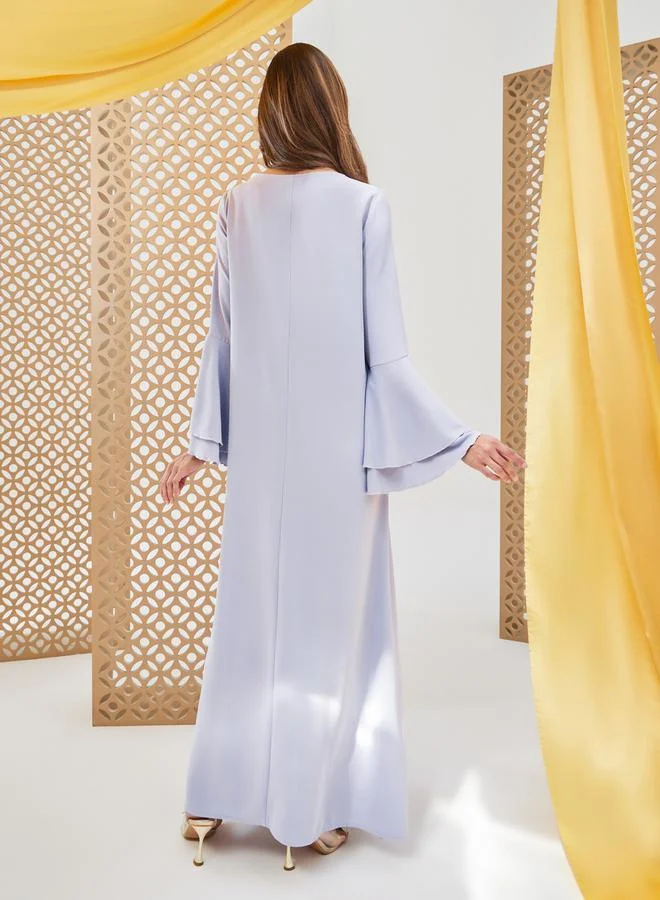 Styli Solid Layered Bell Sleeves Jalabiya with Applique