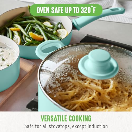 GreenLife 6QT Nonstick Stockpot with Straining Lid, Soft Grip, PFAS-Free Ceramic, Pour Spout, Multipurpose Cooking Pot, Sauces & Soups, Milk Pan, Stay-Cool Handles, Dishwasher & Oven Safe, Turquoise - Image 5