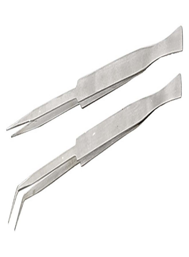 Jewel Tool 2 Piece 12" Extra Long Tweezer Set | Stainless Steel Construction | Includes 1 Straight And 1 Angled Narrow Tip | Versatile Applications From Jewelry Making, Metalworking, Soldering, DIY Projects