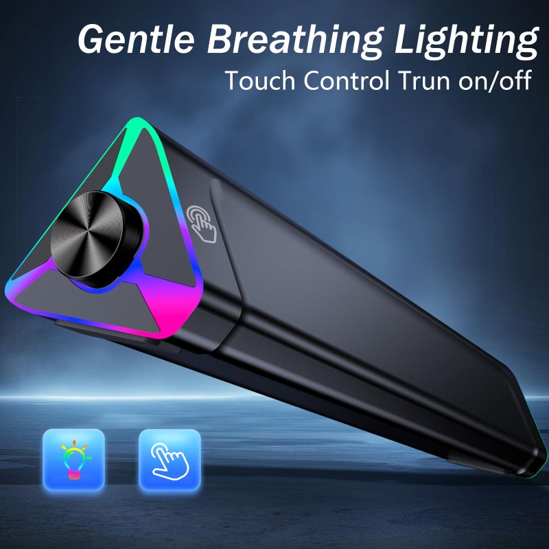 LENRUE Computer Speakers for Desktop,PC Speakers with Single USB for Power and Stereo Sound,Touch Lights Gaming Speakers Sound bar for Desktop PC Laptop(USB-C Adapter Included) - Image 3