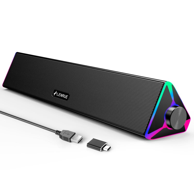 LENRUE Computer Speakers for Desktop,PC Speakers with Single USB for Power and Stereo Sound,Touch Lights Gaming Speakers Sound bar for Desktop PC Laptop(USB-C Adapter Included) - Image 1
