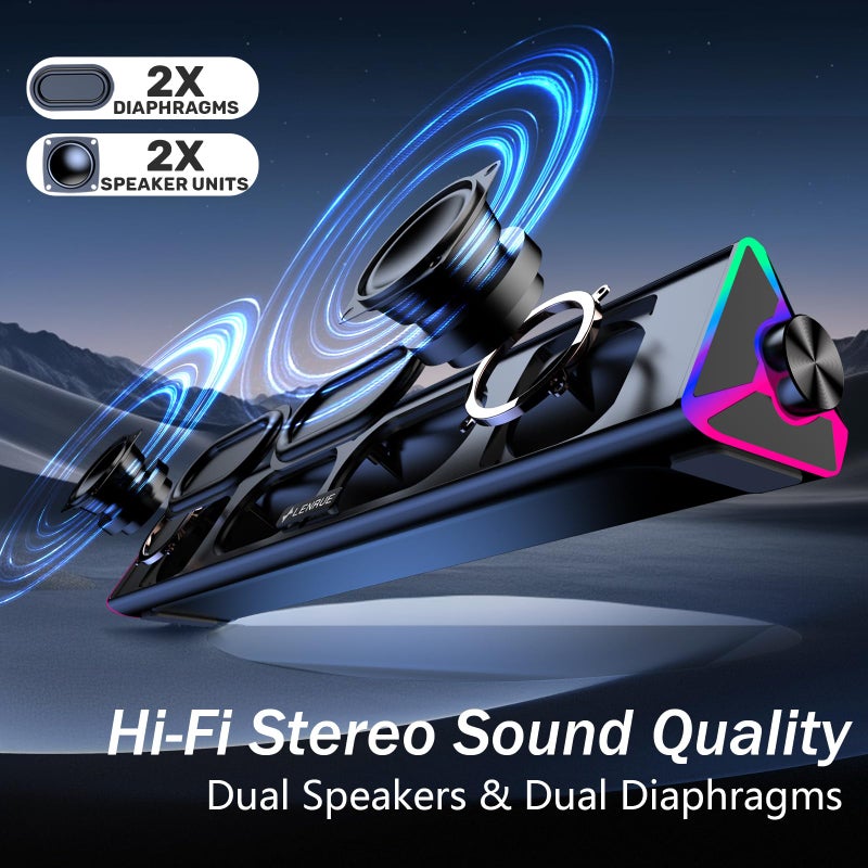 LENRUE Computer Speakers for Desktop,PC Speakers with Single USB for Power and Stereo Sound,Touch Lights Gaming Speakers Sound bar for Desktop PC Laptop(USB-C Adapter Included) - Image 2