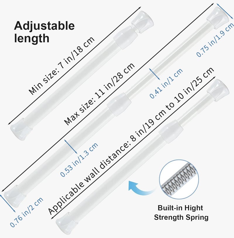 Goowin 6Pcs Tension Rod Goowin Small Tension Rods for Windows No Drilling Rustproof Spring Adjustable Short Tension Rod for Wardrobe Bars Bookcase White 711 inch  - Image 3