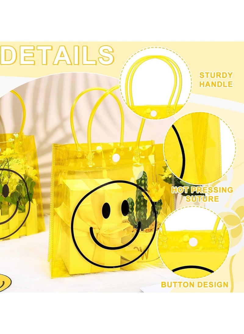 عام **حقيبة حفلات PVC صفراء بوجه مبتسم مع مقبض - 12 كيس هدايا متعدد الوظائف، مناسبة لفعاليات المدارس، أعياد الميلاد وحفلات الأطفال، مقاس 8x8 بوصة.** - Image 3