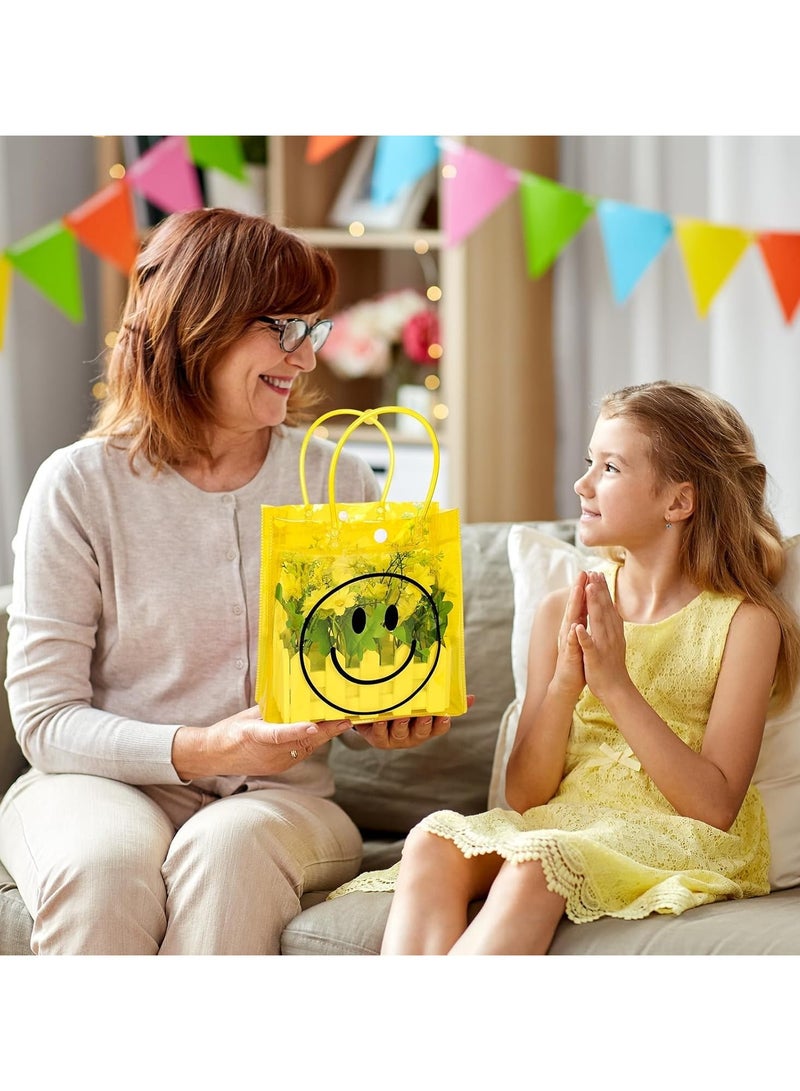 عام **حقيبة حفلات PVC صفراء بوجه مبتسم مع مقبض - 12 كيس هدايا متعدد الوظائف، مناسبة لفعاليات المدارس، أعياد الميلاد وحفلات الأطفال، مقاس 8x8 بوصة.** - Image 4