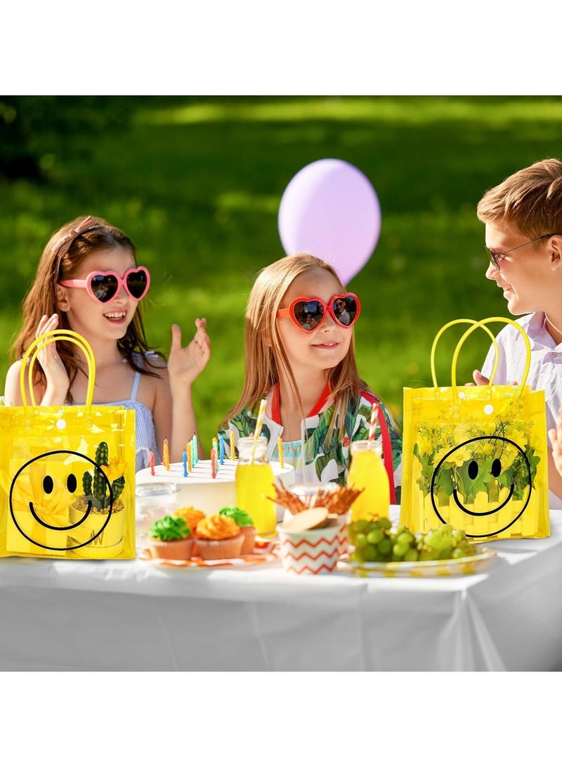 عام **حقيبة حفلات PVC صفراء بوجه مبتسم مع مقبض - 12 كيس هدايا متعدد الوظائف، مناسبة لفعاليات المدارس، أعياد الميلاد وحفلات الأطفال، مقاس 8x8 بوصة.** - Image 5