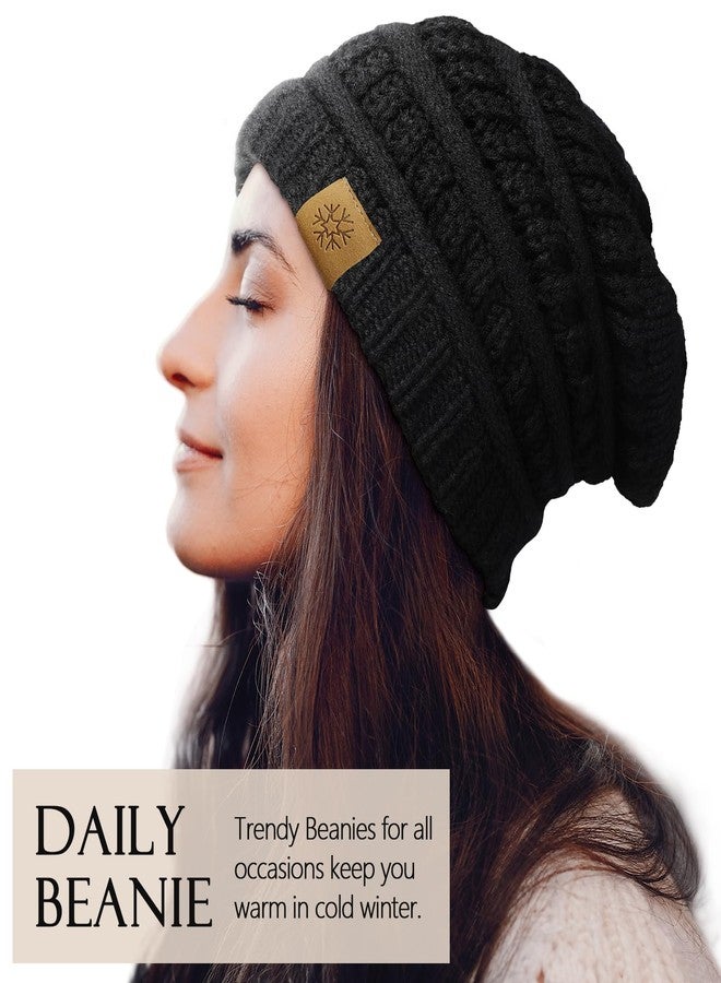 Premillow Beanie Hat, Winter Hats for Women, Beanies Women Chunky Cable Knit Hat, Thick Soft Warm Womens Winter Hat, Cute Knitted Cap for Cold Black - Image 2