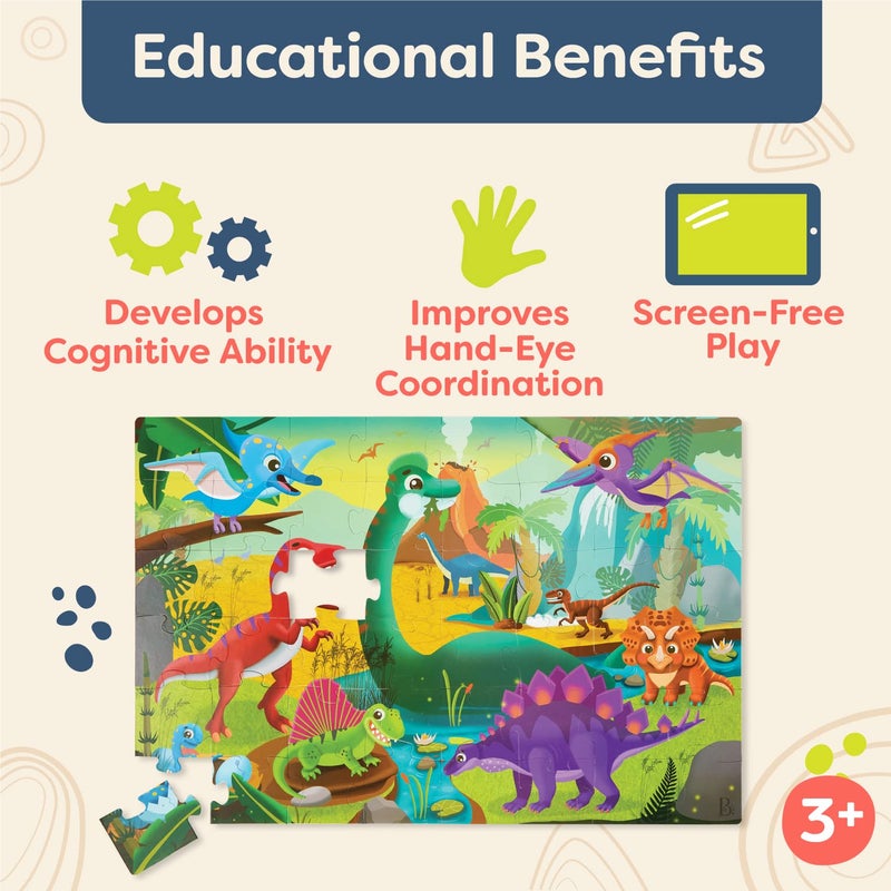 B. toys â€“ Gigantic Jigsaw Dinosaurs Puzzle â€“ 48 Unique Prehistoric Theme Pieces in a Large 2 x 3 Feet Format â€“ Floor-Based Educational Game for Creative Young Minds â€“ Ages 3+ - Image 3