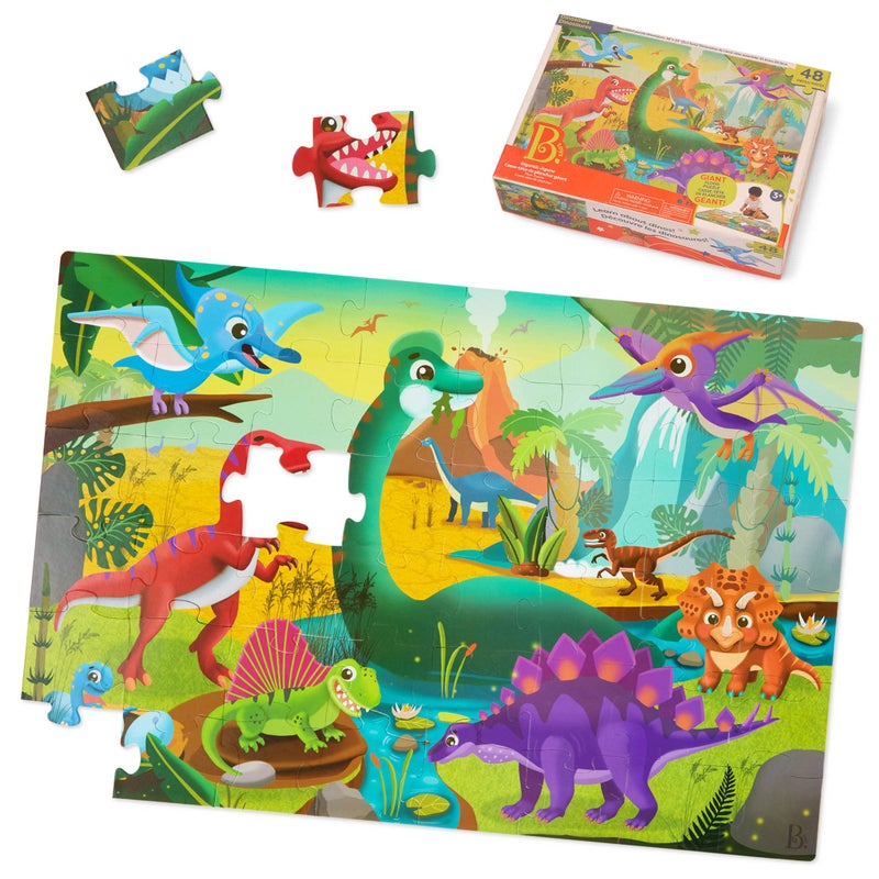 B. toys â€“ Gigantic Jigsaw Dinosaurs Puzzle â€“ 48 Unique Prehistoric Theme Pieces in a Large 2 x 3 Feet Format â€“ Floor-Based Educational Game for Creative Young Minds â€“ Ages 3+ - Image 1
