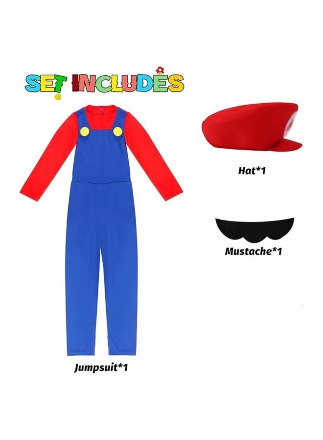 GGEROU Costumes for Kids,Bros Cosplay Costume,Super Bros Cosplay Costume,with T-Shirt Dungarees Hat Beard, for COS Performing for Children Red - Image 2