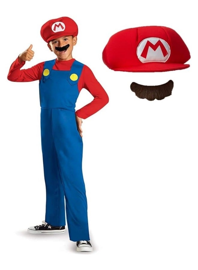 GGEROU Costumes for Kids,Bros Cosplay Costume,Super Bros Cosplay Costume,with T-Shirt Dungarees Hat Beard, for COS Performing for Children Red - Image 1