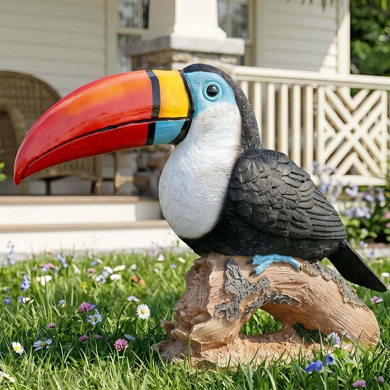 Euiroet Real Toucan Statue,Colorful Outdoor Bird Decor Sculpture- 14.2" Resin Bird Outdoor Animal Ornament, Tropical Tiki Bar Decor, Waterproof & Weather-Resistant, Perfect for Garden, Patio, Yard - Image 3