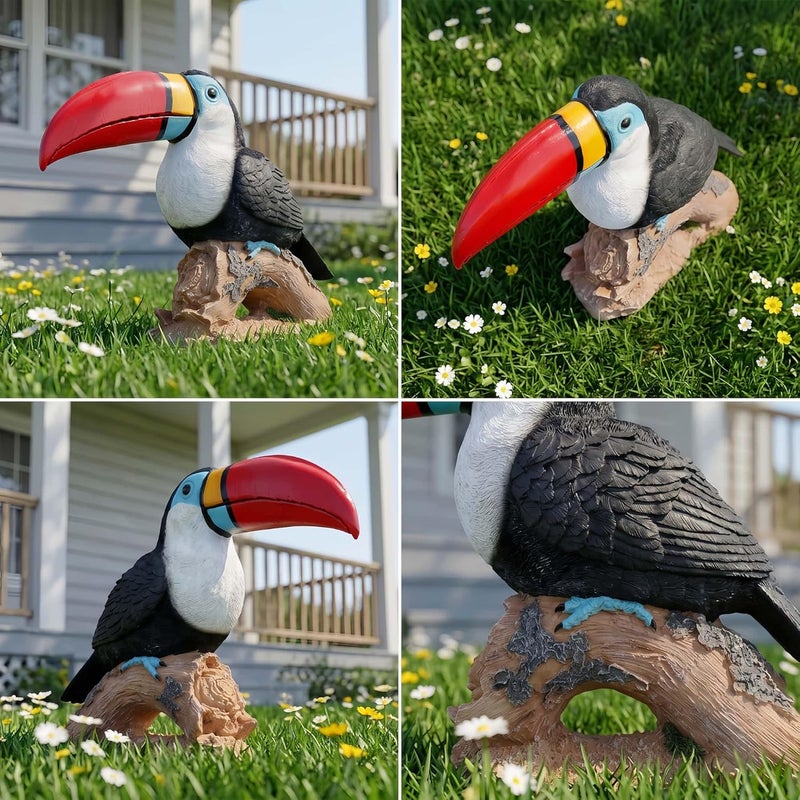 Euiroet Real Toucan Statue,Colorful Outdoor Bird Decor Sculpture- 14.2" Resin Bird Outdoor Animal Ornament, Tropical Tiki Bar Decor, Waterproof & Weather-Resistant, Perfect for Garden, Patio, Yard - Image 2
