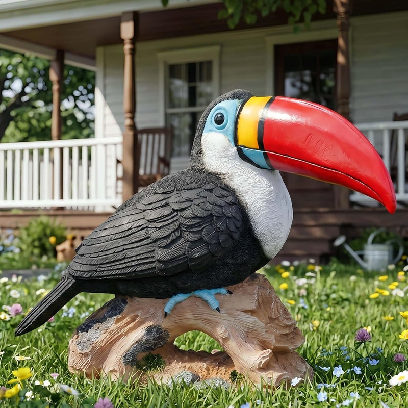 Euiroet Real Toucan Statue,Colorful Outdoor Bird Decor Sculpture- 14.2" Resin Bird Outdoor Animal Ornament, Tropical Tiki Bar Decor, Waterproof & Weather-Resistant, Perfect for Garden, Patio, Yard - Image 1