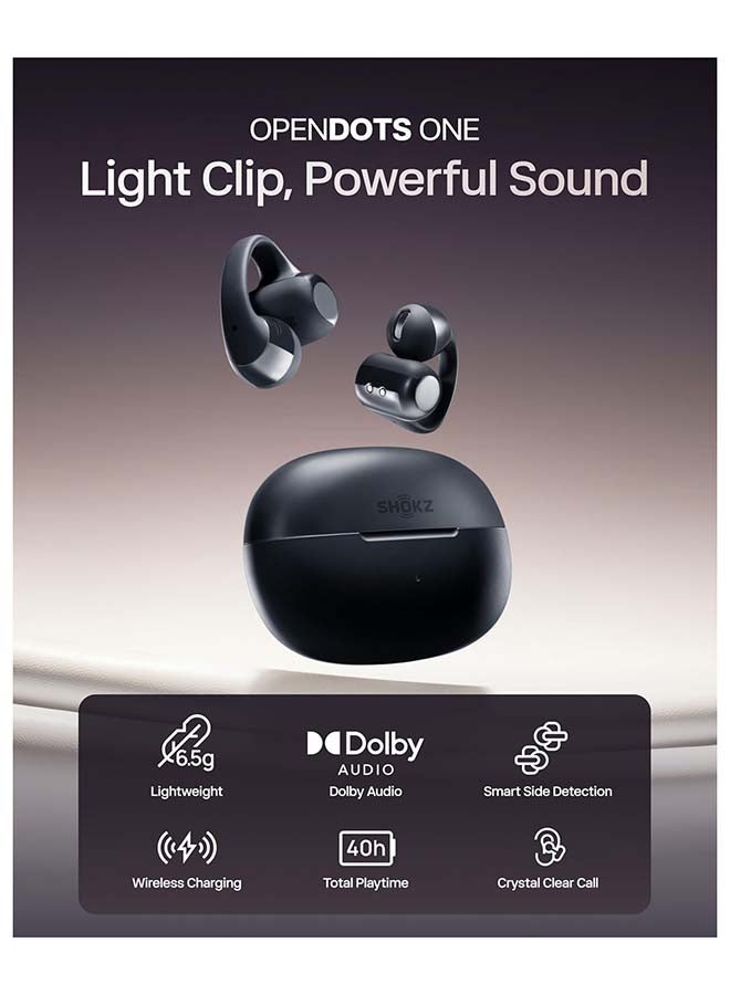 شوكز SHOKZ OpenDots ONE - سماعات أذن مفتوحة - سماعات أذن لاسلكية بلوتوث مع ميكروفون - تصميم آمن وخفيف الوزن وقابل للتثبيت - صوت دولبي متميز - مقاومة للماء - شحن سريع - حتى 40 ساعة من وقت التشغيل باللون الأسود - Image 2