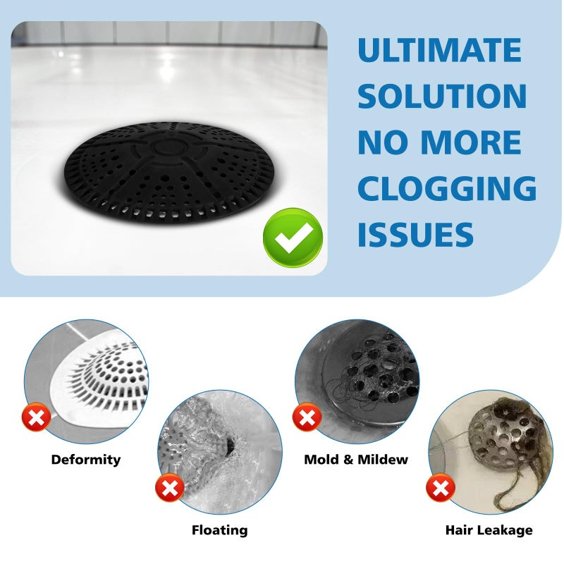 ZOOY Shower Drain Hair Catcher, 2 Pack 5.5 Inch Silicone Large Drain Cover, Bathroom Hair Drain Catcher, Flat Anti-Clog Hair Trap for Shower, Bathtub, Tub & Sink Hair Strainer(Black) - Image 5