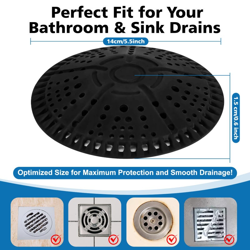 ZOOY Shower Drain Hair Catcher, 2 Pack 5.5 Inch Silicone Large Drain Cover, Bathroom Hair Drain Catcher, Flat Anti-Clog Hair Trap for Shower, Bathtub, Tub & Sink Hair Strainer(Black) - Image 3
