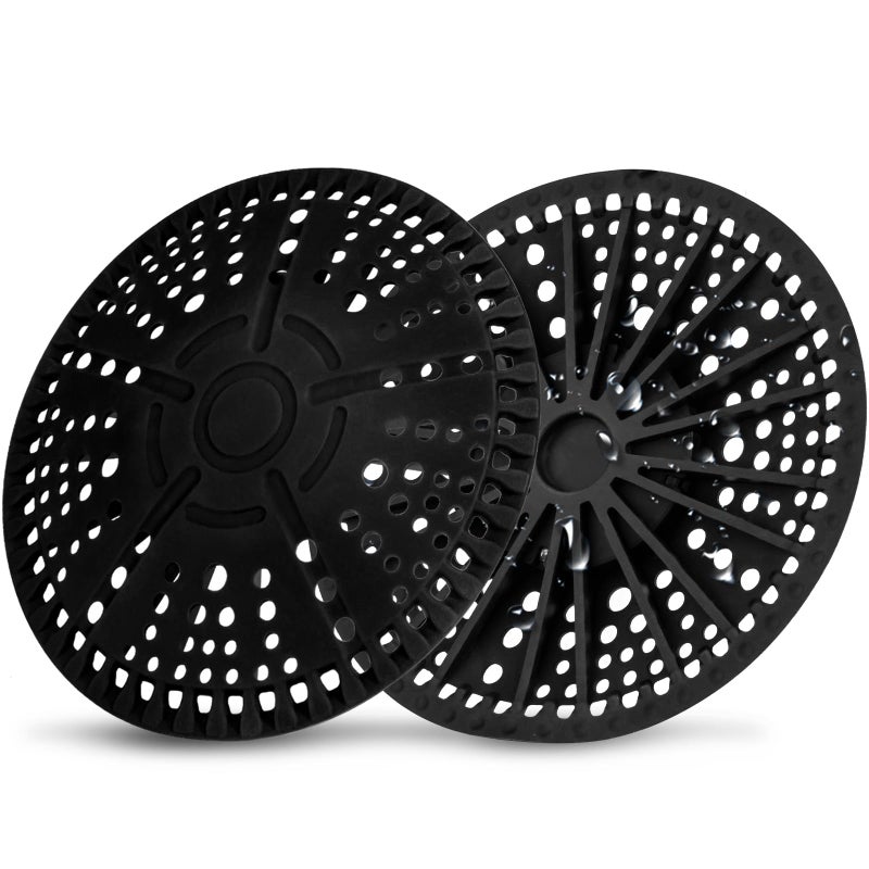 ZOOY Shower Drain Hair Catcher, 2 Pack 5.5 Inch Silicone Large Drain Cover, Bathroom Hair Drain Catcher, Flat Anti-Clog Hair Trap for Shower, Bathtub, Tub & Sink Hair Strainer(Black) - Image 1