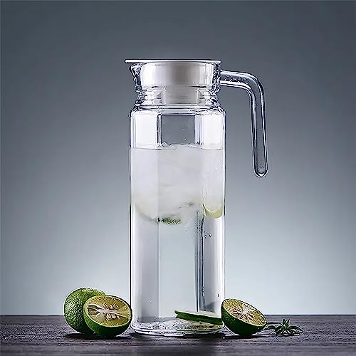 Wringo Premium Glass Water Jug - 1.2 LTR, Transparent, Hot Cold Water Glass Pitcher with Lid Water Jug, Iced Tea, Milk and Juice Beverage Carafe, Lemon Jug 1200ML (Set of 1) (TM-14) - Image 1