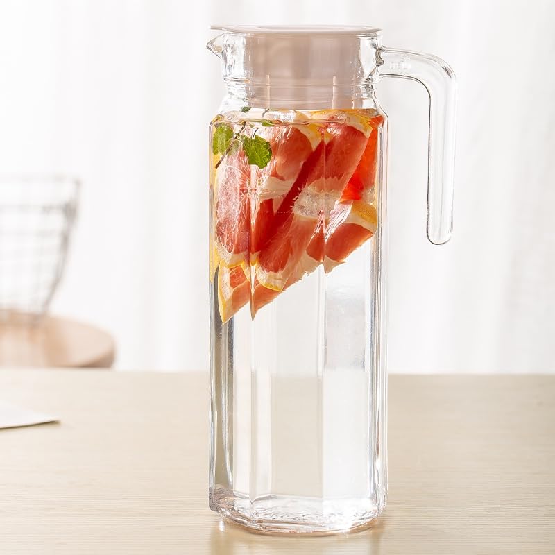 Wringo Premium Glass Water Jug - 1.2 LTR, Transparent, Hot Cold Water Glass Pitcher with Lid Water Jug, Iced Tea, Milk and Juice Beverage Carafe, Lemon Jug 1200ML (Set of 1) (TM-14) - Image 2