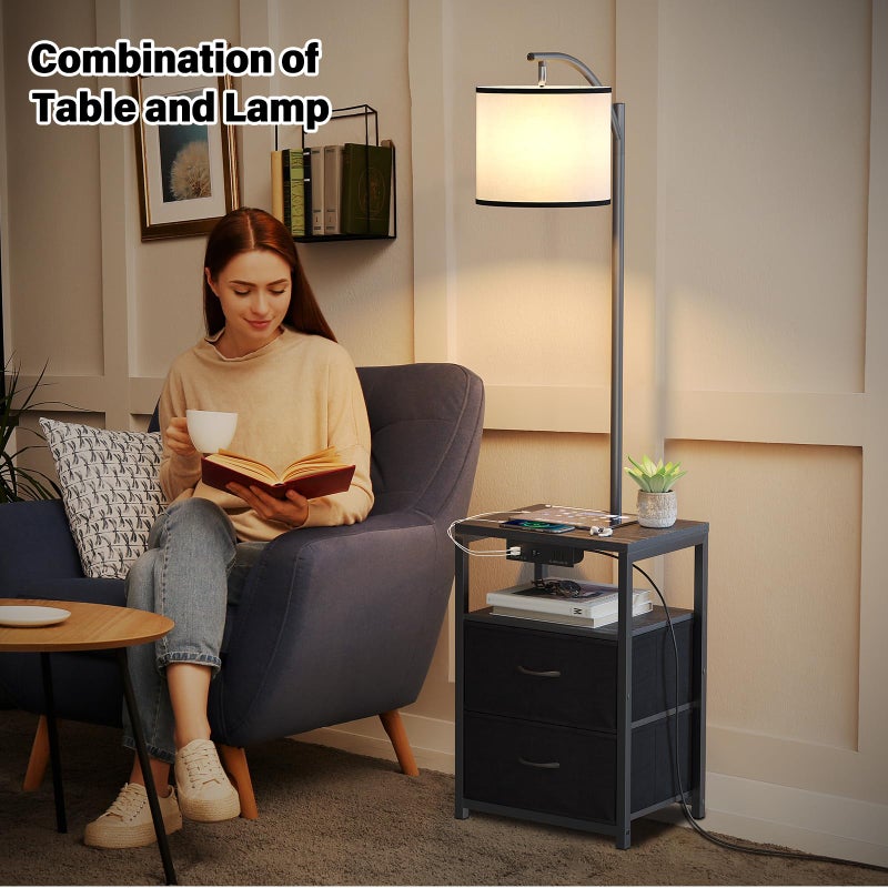 SUNMORY Floor Lamp with Table & 2 Drawers, Lamp with USB Port and Outlet, Lamps for Nightstand with 3 Color Temperature Led Bulb Included, Floor Lamps for Living Room, Bedroom and Home Office, Black - Image 2