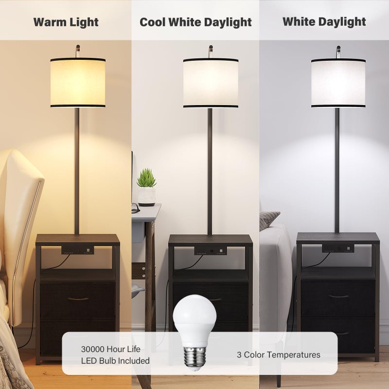 SUNMORY Floor Lamp with Table & 2 Drawers, Lamp with USB Port and Outlet, Lamps for Nightstand with 3 Color Temperature Led Bulb Included, Floor Lamps for Living Room, Bedroom and Home Office, Black - Image 5