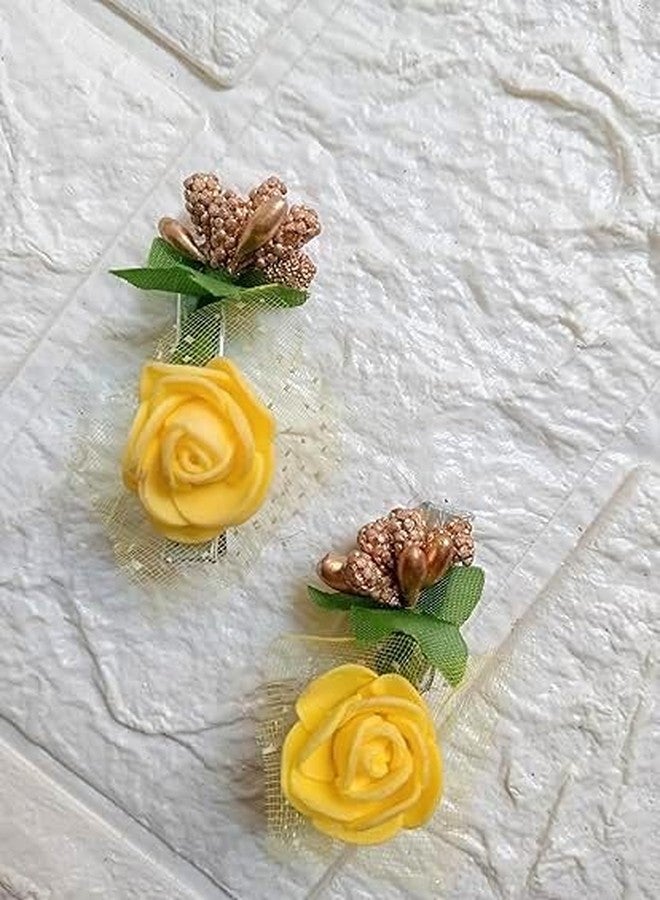 Sellplus Designer Yellow Rose Flower Hair Clip/Brooch Vintage (Large 6 color rose) | Stylish hair pins for women/girls/babies. (Design 9, Pack Of 6) - Image 4