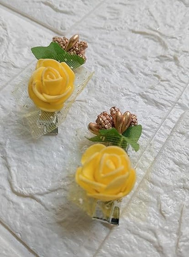 Sellplus Designer Yellow Rose Flower Hair Clip/Brooch Vintage (Large 6 color rose) | Stylish hair pins for women/girls/babies. (Design 9, Pack Of 6) - Image 1