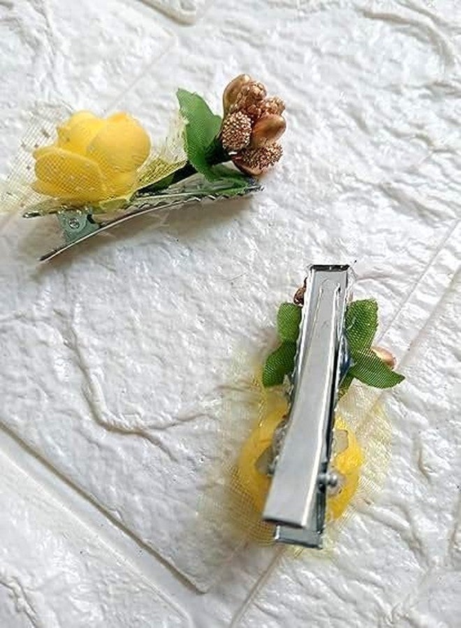 Sellplus Designer Yellow Rose Flower Hair Clip/Brooch Vintage (Large 6 color rose) | Stylish hair pins for women/girls/babies. (Design 9, Pack Of 6) - Image 3