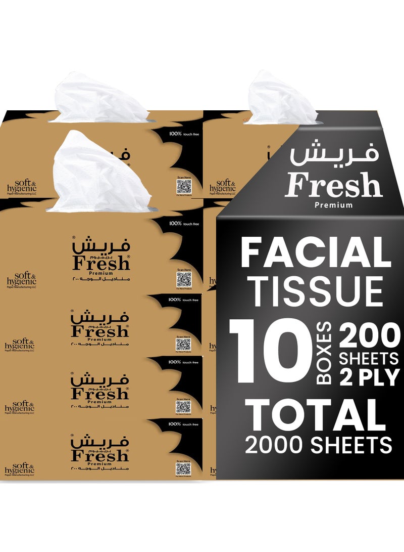 SNH Packing Fresh Facial Tissue Box Pack of 10, 200 Sheets x 2 Ply Each, Total 2000 Sheets - Image 1
