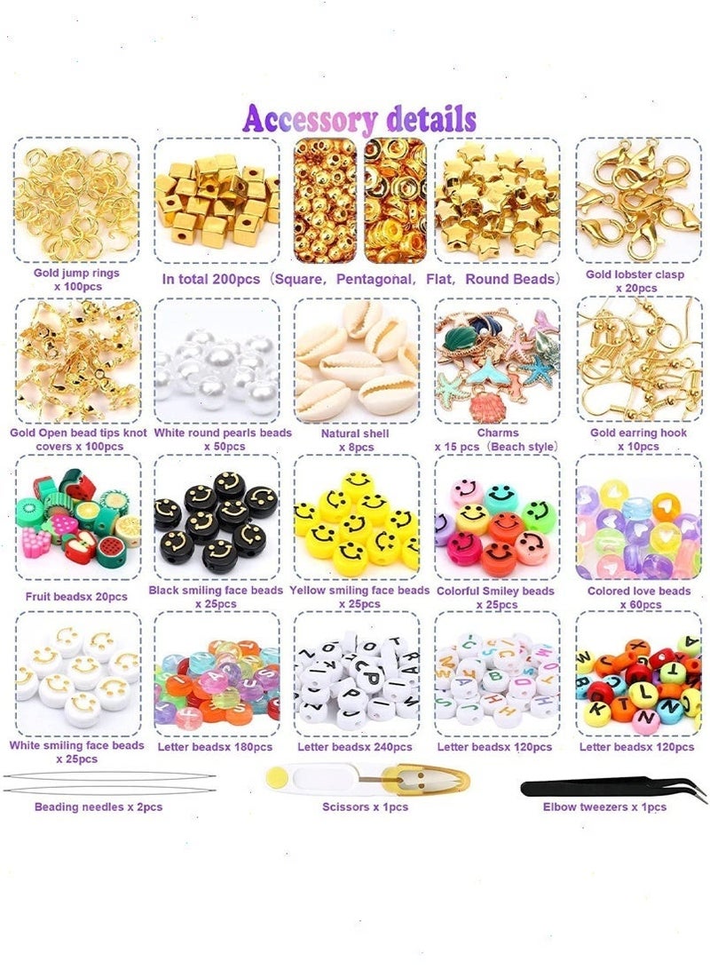 Beads for Jewellery Making, 28 Color Flat Round Polymer Clay Beads 6mm Heishi Clay Beads with Charms Kit and Elastic Strings for Jewelry Making Bracelets Necklace for Girls Teens Kids - Image 2
