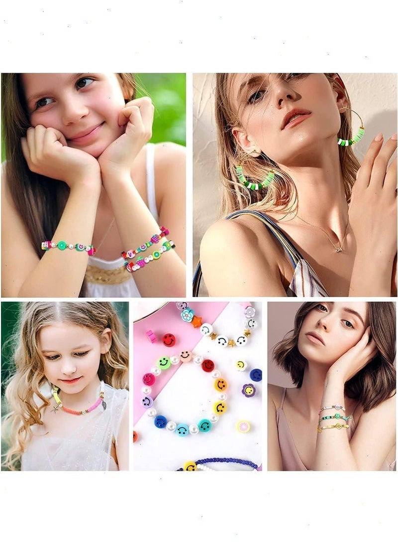 Beads for Jewellery Making, 28 Color Flat Round Polymer Clay Beads 6mm Heishi Clay Beads with Charms Kit and Elastic Strings for Jewelry Making Bracelets Necklace for Girls Teens Kids - Image 3