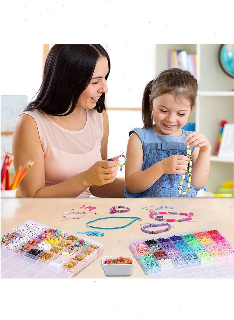 Beads for Jewellery Making, 28 Color Flat Round Polymer Clay Beads 6mm Heishi Clay Beads with Charms Kit and Elastic Strings for Jewelry Making Bracelets Necklace for Girls Teens Kids - Image 5