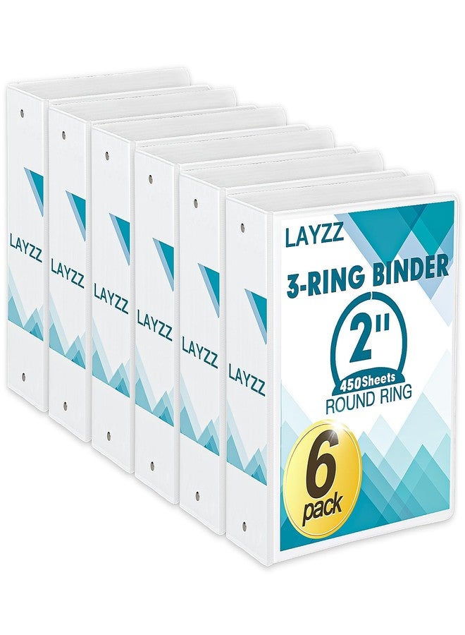 LAYZZ 3 Ring Binder, LAYZZ 6 Pack 2 Inch Binders 3 Ring with 2 Pockets, Round Ring Binders, Clear Cover Binders for Letter Size 8.5"x11" Paper, PVC Free, Suitable for School Home and Office (White) - Image 1