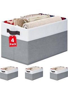 Hihonor 4 Pack Large Storage Baskets for Shelves, Fabric Closet Organizers and Storage Bins with Handles Home Organization, Decorative Collapsible Baskets for Organizing Clothes Toy Nursery 14x10 Inches  - Image 1