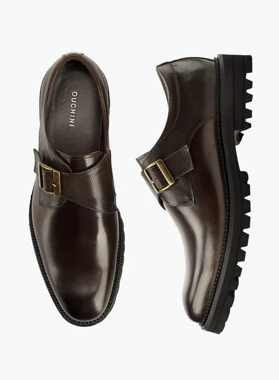 DUCHINI Men's Solid Monk Shoes with Buckle Accent