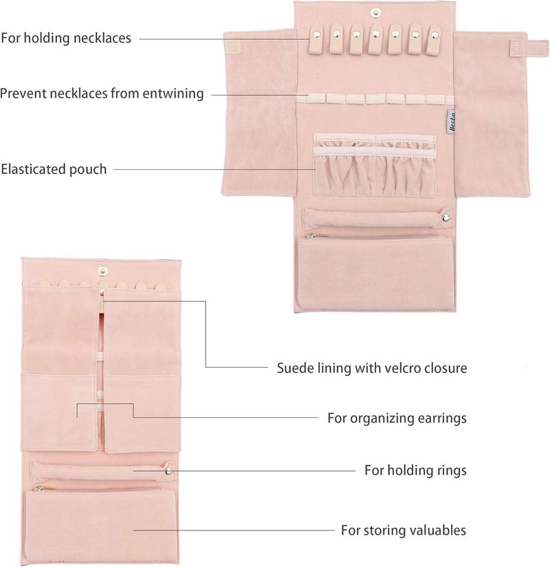 Becko US Becko Jewelry Organizer Roll Travel Jewel Bag for Necklaces, Rings, and Bracelets - Gray - Image 3