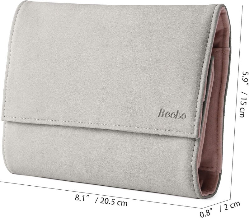 Becko US Becko Jewelry Organizer Roll Travel Jewel Bag for Necklaces, Rings, and Bracelets - Gray - Image 2