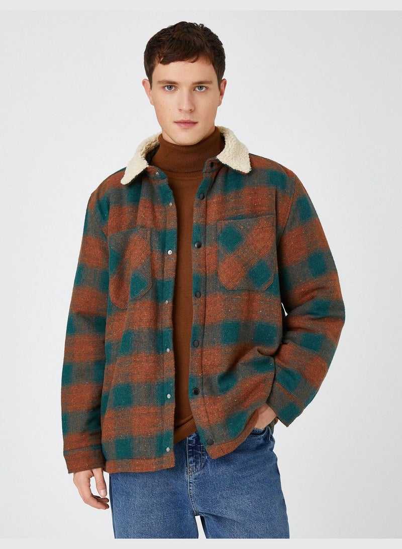KOTON Check Plaid Shirt Jacket Neck Detailed - Image 3
