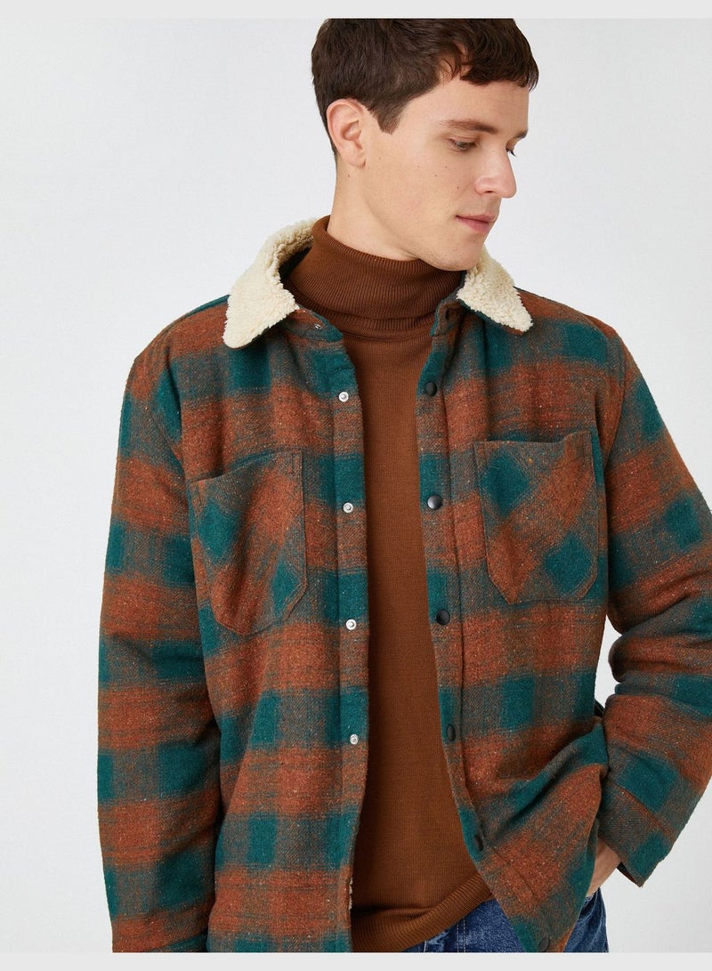 KOTON Check Plaid Shirt Jacket Neck Detailed - Image 2
